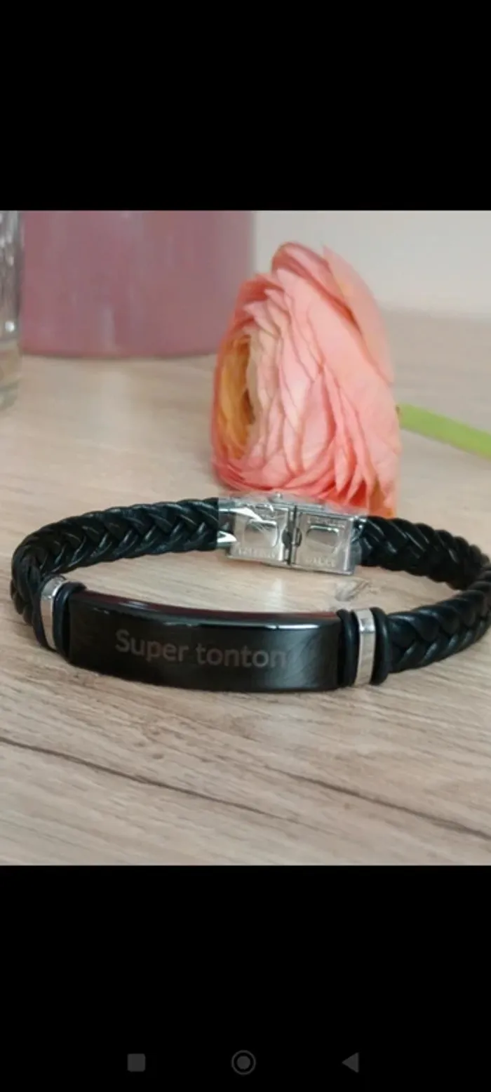Bracelet homme cuir noir cadeau tonton