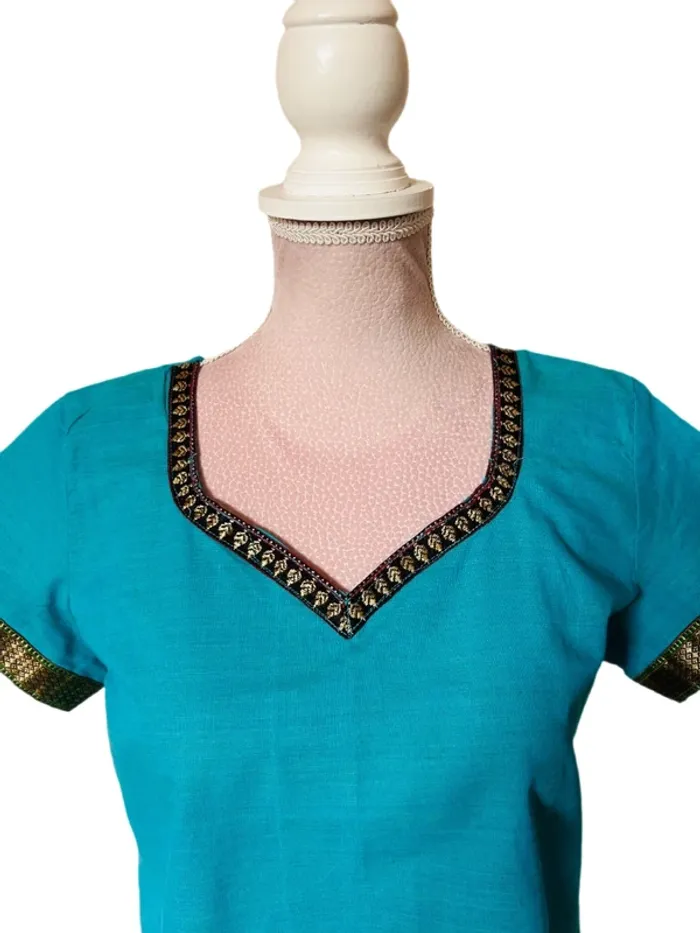 🩵🦋Blouse artisanale T.36 indienne bohème chic ethnique Bohemian Pondicherry cotton blouse🦋🩵 - photo numéro 7