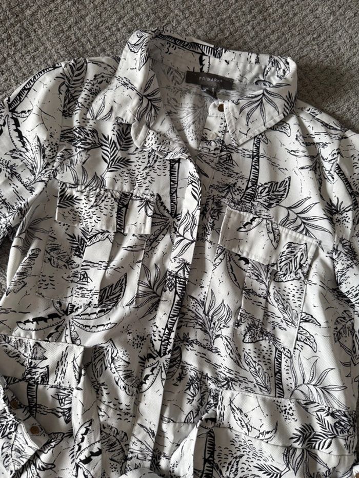 Chemise longue blanche ,imprimer palmiers avec ceinture (38) - photo numéro 2