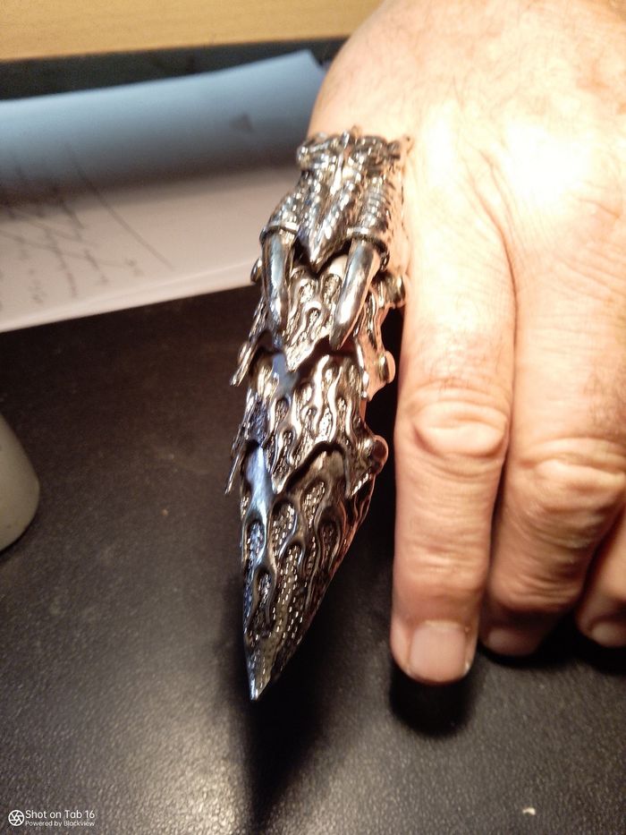 Bague longue à griffe tête de dragon alliage argenté acier - photo numéro 3