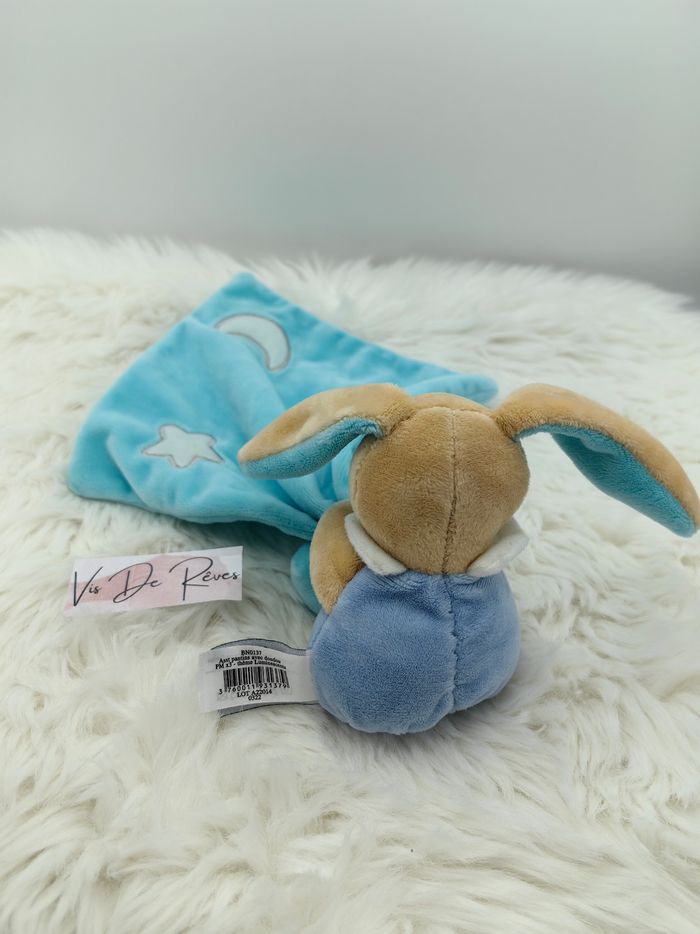 Doudou pantin Lapin Luminescent avec son mouchoir bleu beige blanc Baby Nat BN0137 - photo numéro 3
