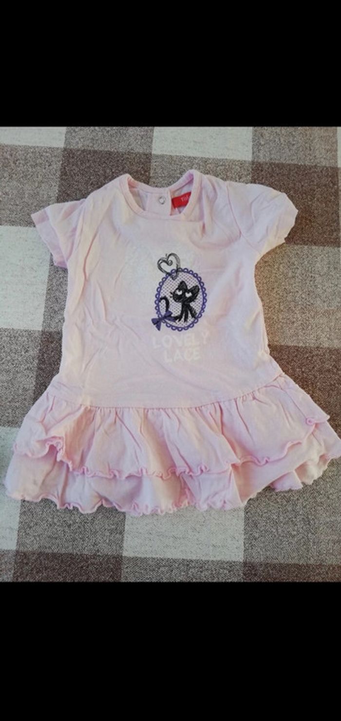 Robe rose manches courtes chat 12 mois tissaia