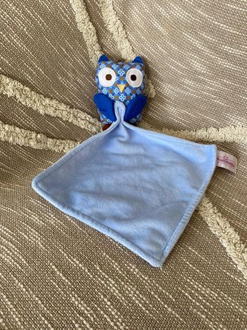 Peluche doudou mouchoir 13cm pommette hiboux chouette bleu à fleur très bon état