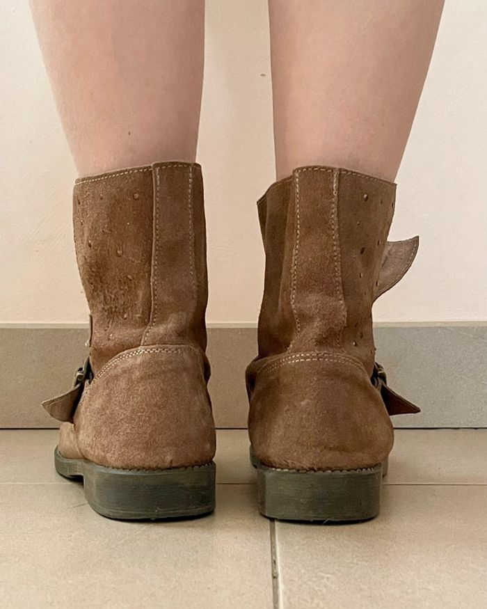 Bottes marron strass en cuir - photo numéro 3