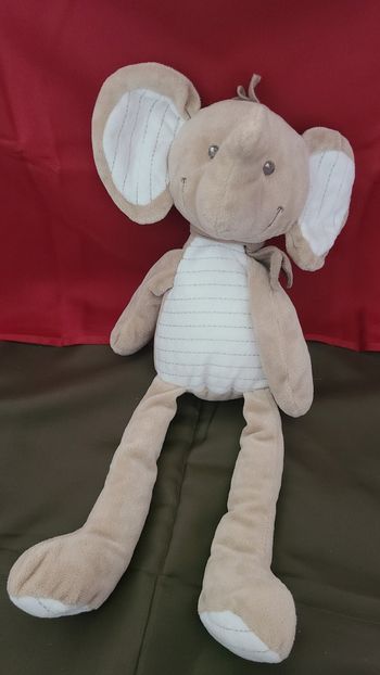 Nicotoy - Peluche doudou éléphant beige gris