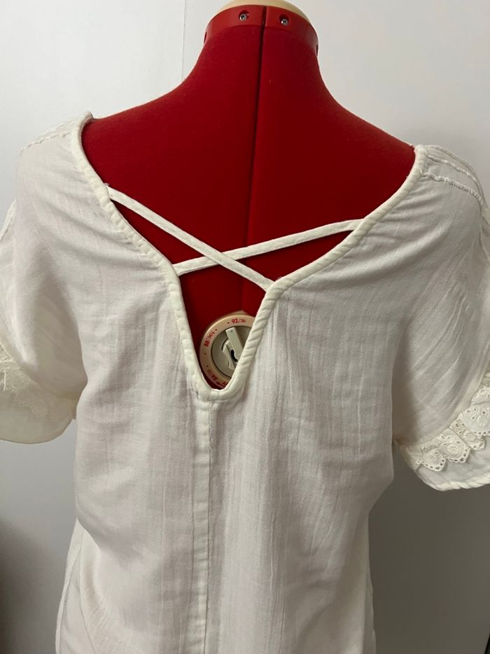 Blouse manches courtes volants et dentelle crème Camaïeu - photo numéro 5