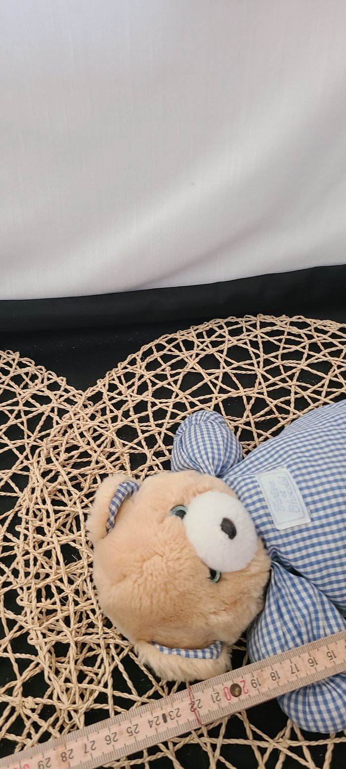 DOUDOU PELUCHE VINTAGE Ours Vichy Bleu 25 cm TARTINE ET CHOCOLAT - photo numéro 6