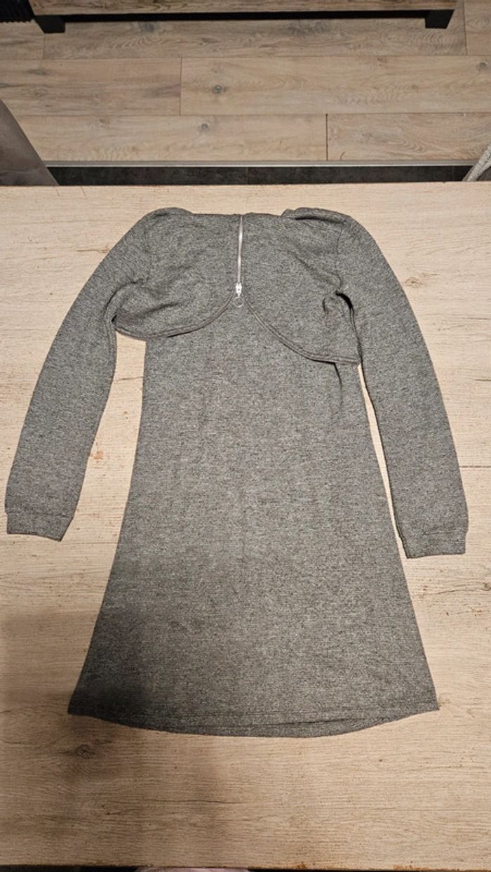 Robe courte évasée grise à manches longues, Benettol, 8/9 ans, nickel - photo numéro 7
