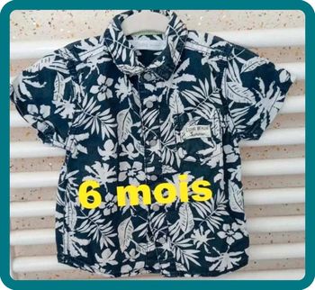 Chemise manche courte style Hawaïenne bleu marine blanc Gémo Taille 6 mois