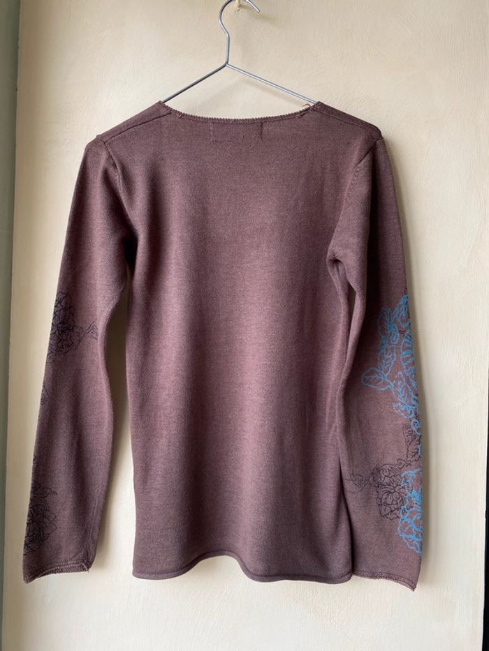 Pull marron à motifs fleurs DOP M - photo numéro 4