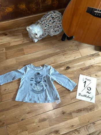 T-shirt gris motif chat ikks tres Bon etat 6 mois/68 cm