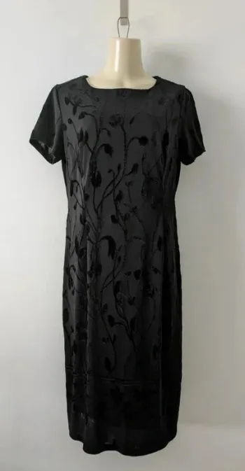 Robe longue vintage noire fleurs en velours - Jean Delfin - taille 42