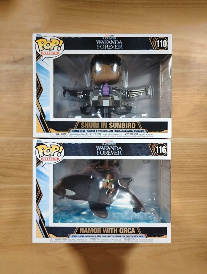 Lot 2 Funko Pop! Rides: Shuri In Sunbird #110 + Namor With Orca #116 (Black Panther Wakanda Forever)