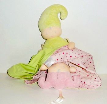 🔵 Vintage Corolle Doudou plat Lutin réversible