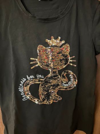 Teeshirt Chat à sequins doré /argente