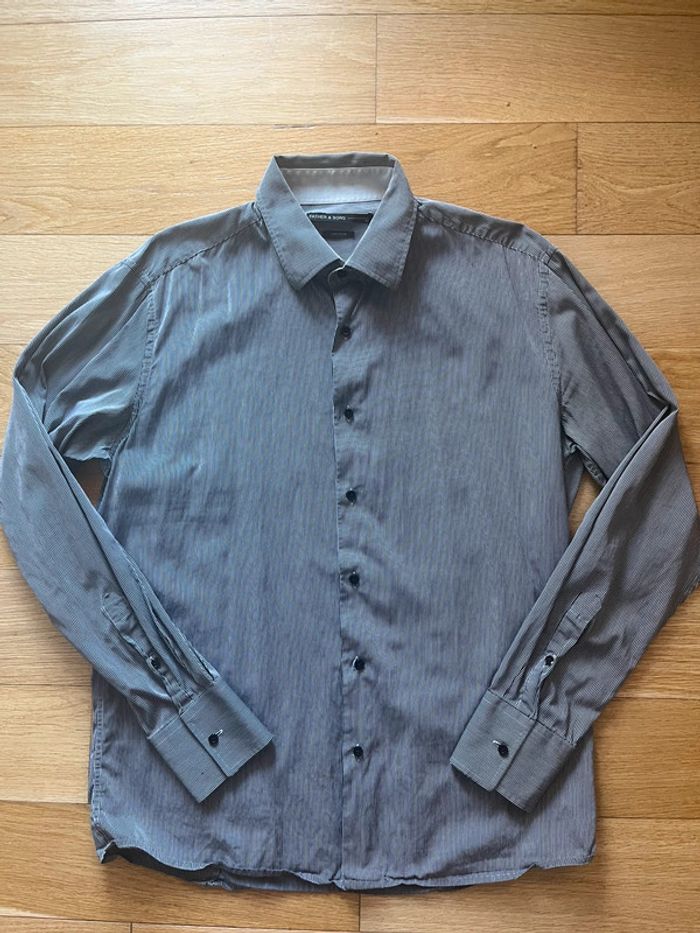 👔 Chemise homme classique 100%% Coton Father & Sons noir et blanc rayé – Taille XL – Très bon état