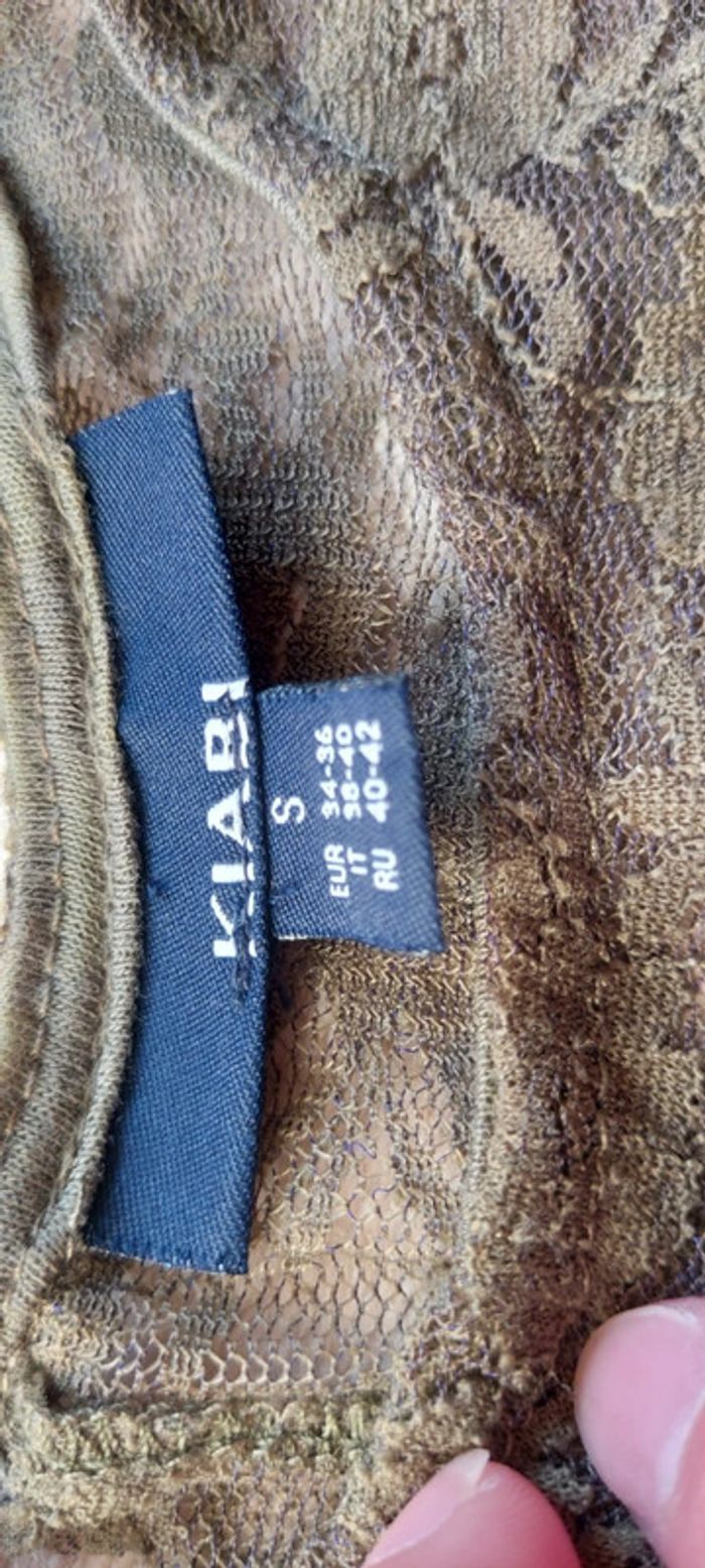 T shirt sans manche, kaki, avec broderie, taille S - photo numéro 2