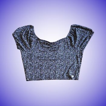 Crop Top Lulu Castagnette Imprimé Fleuri Liberty Encolure Dégagée Noir & Violet Taille 42 XL Très Bon État