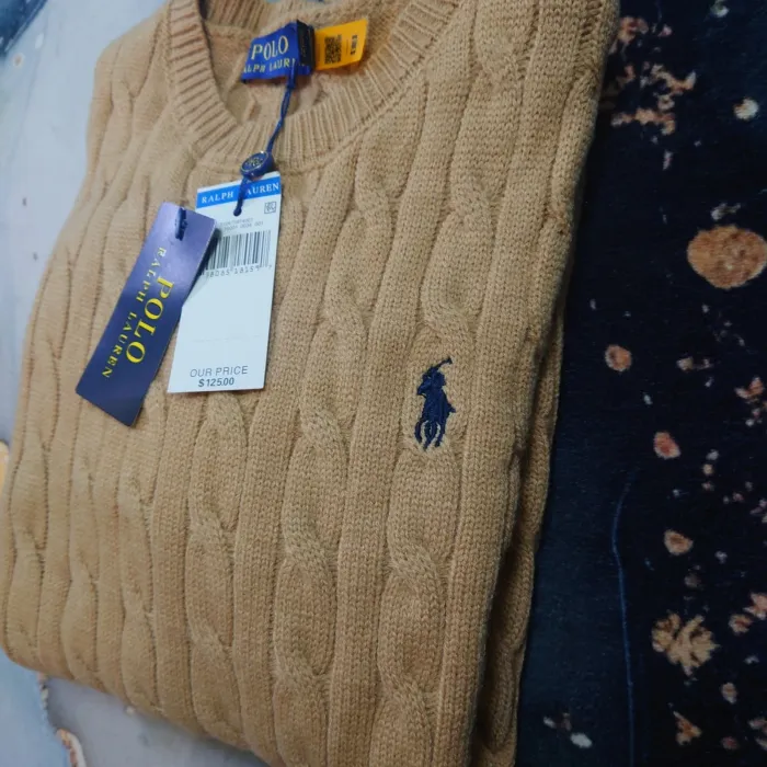 Col rond torsadé Ralph Lauren - Taille M - Couleur Marron - NEUF - photo numéro 3