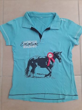 Polo équitation turquoise fille 10 ans FOUGANZA TBE