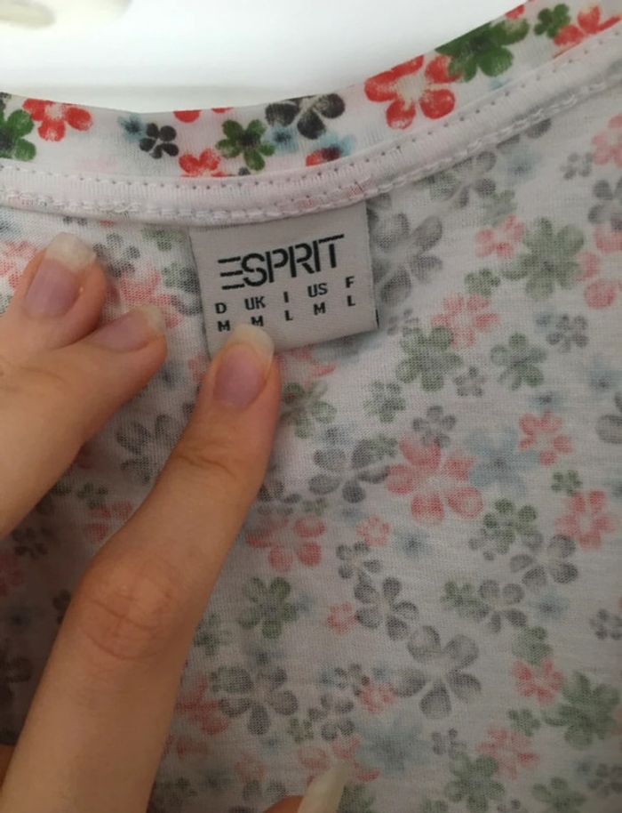 Débardeur blanc à volants avec des fleurs ( rouge,vert,gris), Esprit, L, 100% coton - photo numéro 3