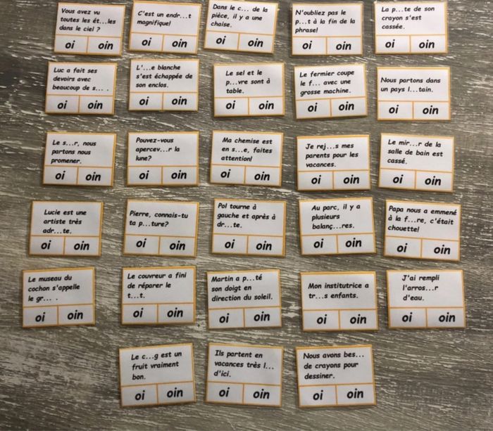 Jeu cartes à pinces sur le son -oi -oin