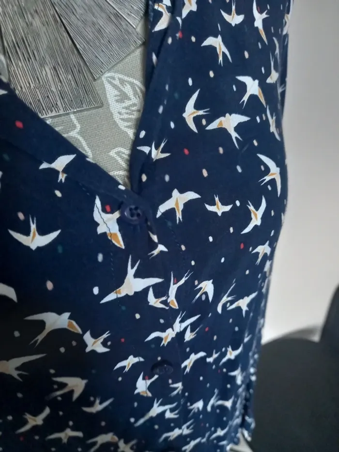 Chemise blouses bleu motif oiseau - photo numéro 3