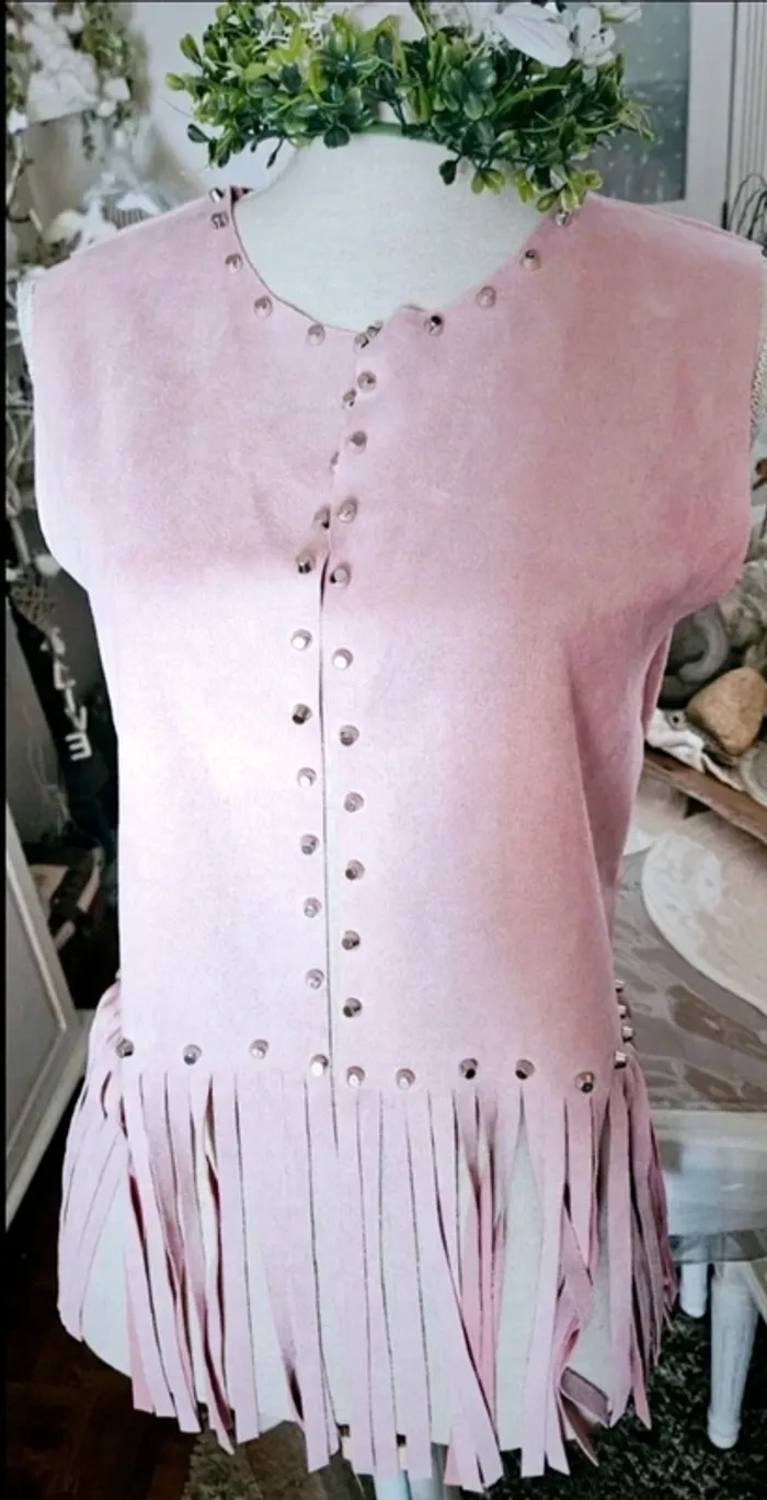 Veste bohème rose franges Italian Style Taille 38/40 Neuve - photo numéro 3