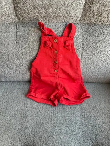 Salopette short en jean rouge Tape à L’œil
