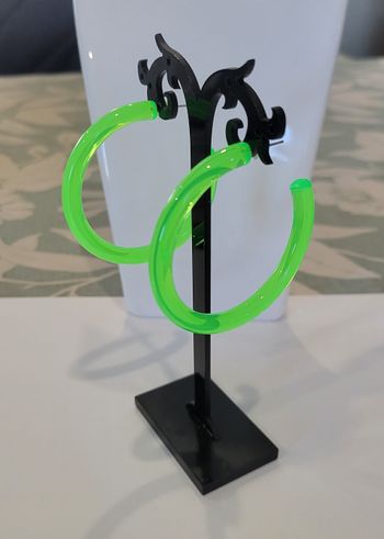 BOUCLES D'OREILLES ANNEAUX CREOLES VERT FLUO SOIREE ANNEE 80 ! NEUF