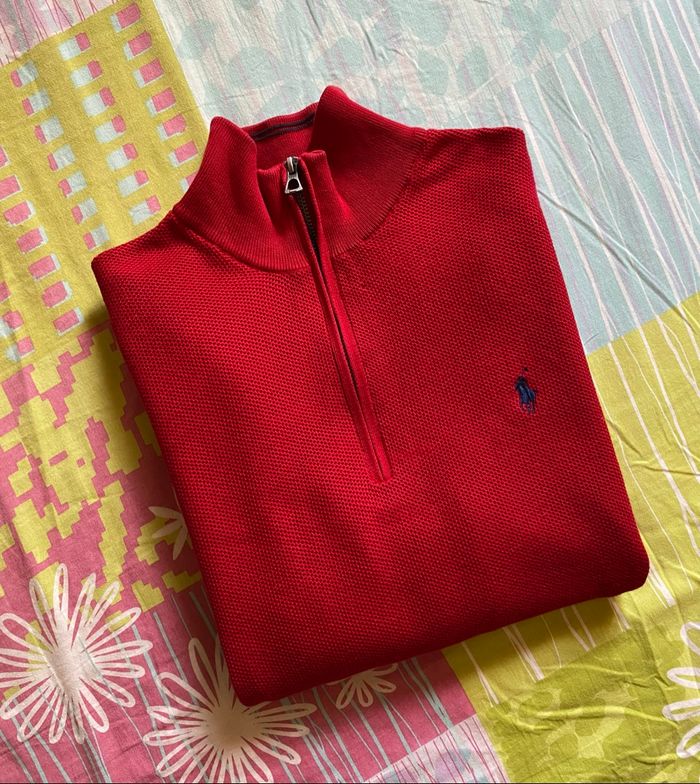 Pull demi-zip Ralph Lauren rouge - Taille S - Pima Coton - Très bon état - photo numéro 2