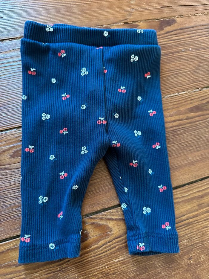Legging Obaïbi bébé fille bleu et cerises naissance