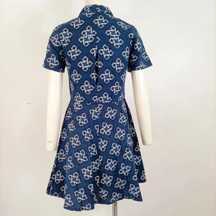 Robe Chattawak en coton bleu indigo à motifs blancs - Taille 12 ans - 100% coton - A663 - photo numéro 5