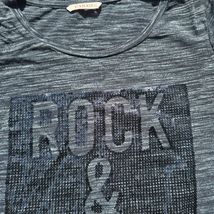 Tee shirt camaieu sequins taille s gris chiné - photo numéro 2