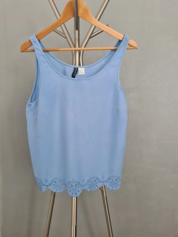 Haut débardeur femme broderie bleu indigo 38 - photo numéro 2