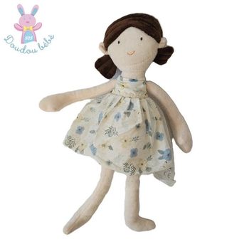 Doudou Poupée chiffon blanc bleu fleurs Solution Eood