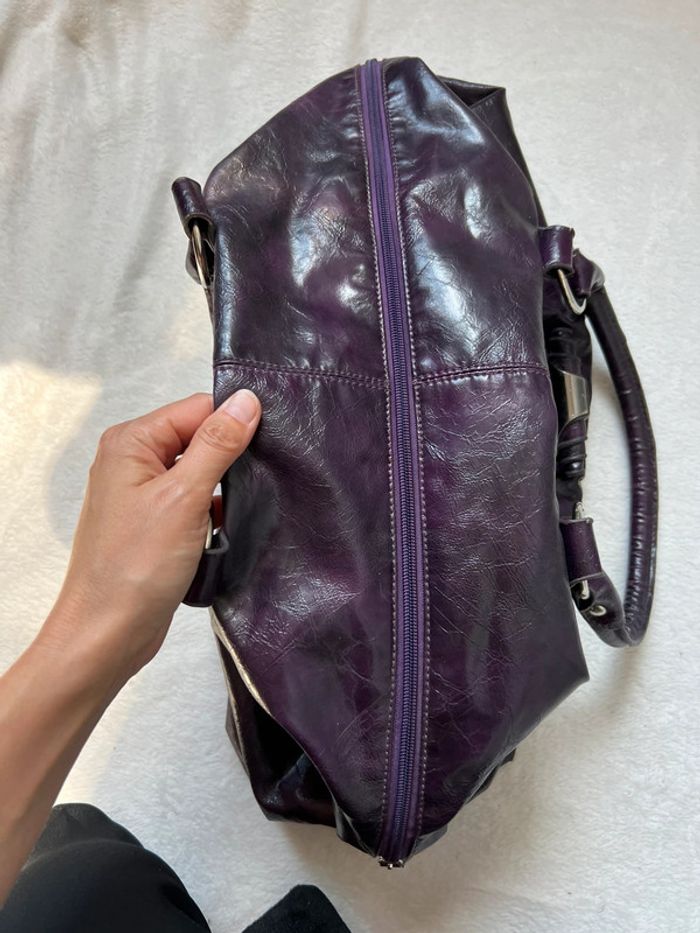 Sac à main porté épaule fourre tout violet foncé prune vintage 90s - photo numéro 11