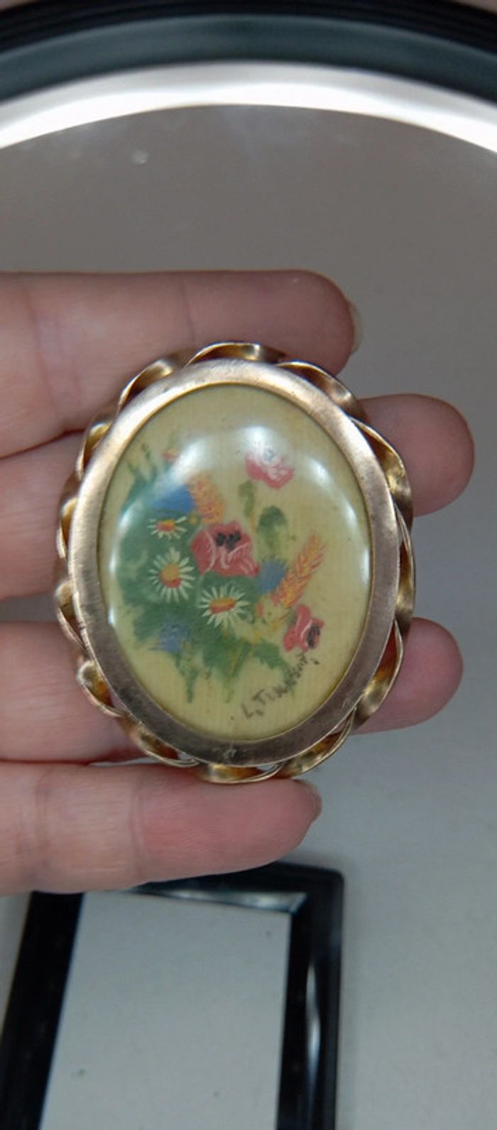 Broche ancienne peinture miniature signée - photo numéro 4