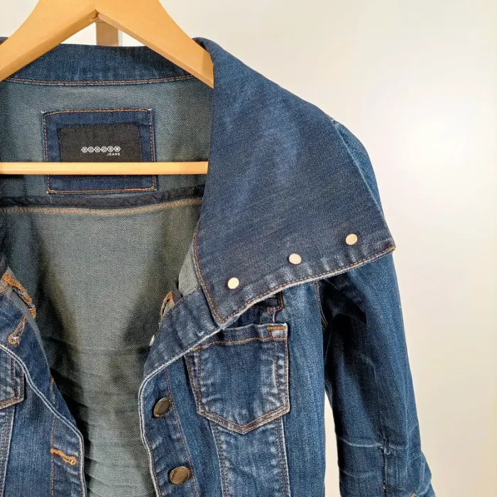 Veste en jean Bonobo col large boutonnée bleu brut avec détails zippés T38 A1469 - photo numéro 2