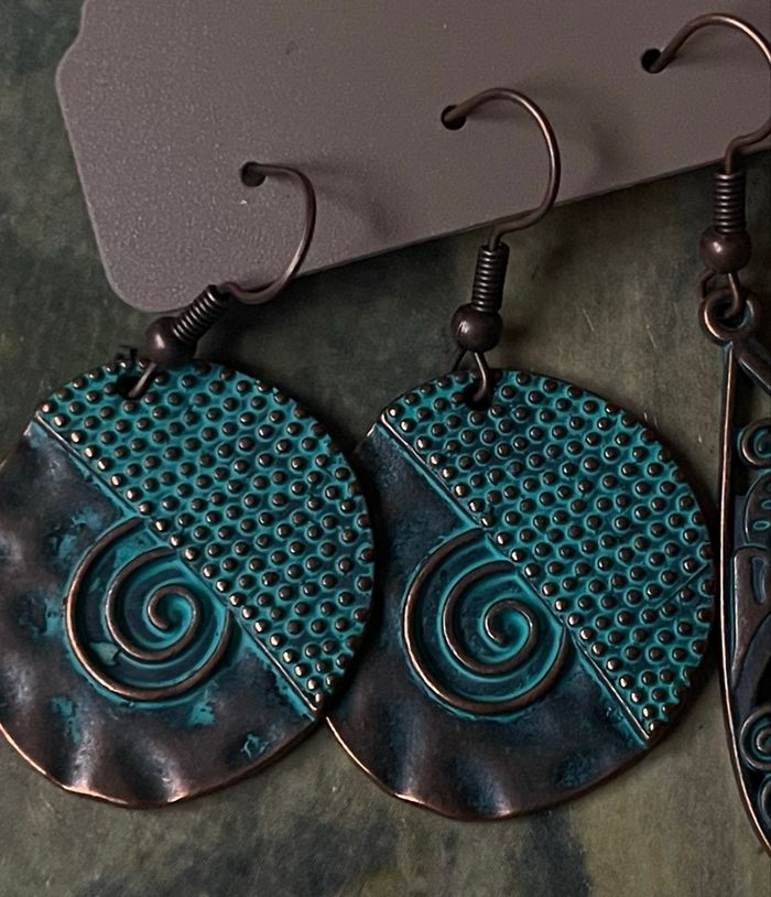 Boucles d’oreilles vintage – set de 3 paires – style ethnique turquoise & cuivre - photo numéro 3