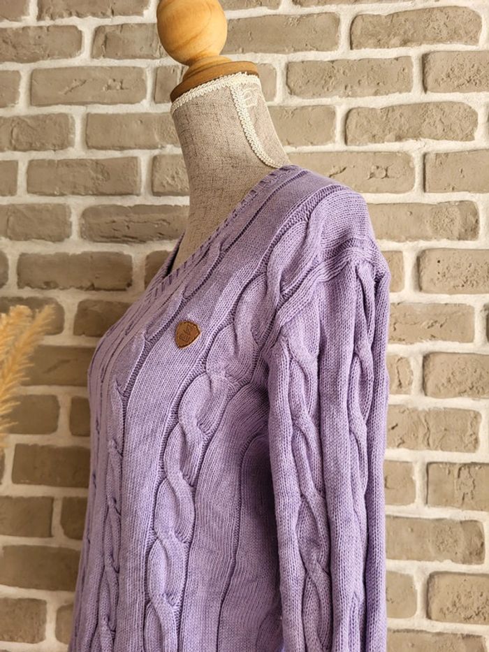 Pull à torsades et col V parme lilas Giorgio Di Mare - photo numéro 8