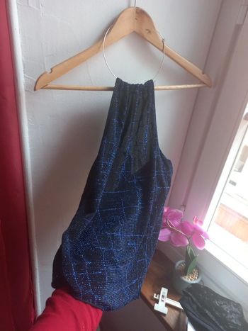 Haut sexy strass bleu nuit soirée ou fête taille 36 a 40 asymétrique