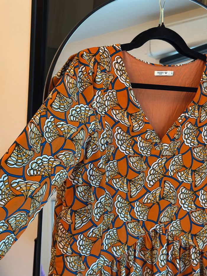 Robe midi orange à imprimé graphique Orféo – T.S - photo numéro 4