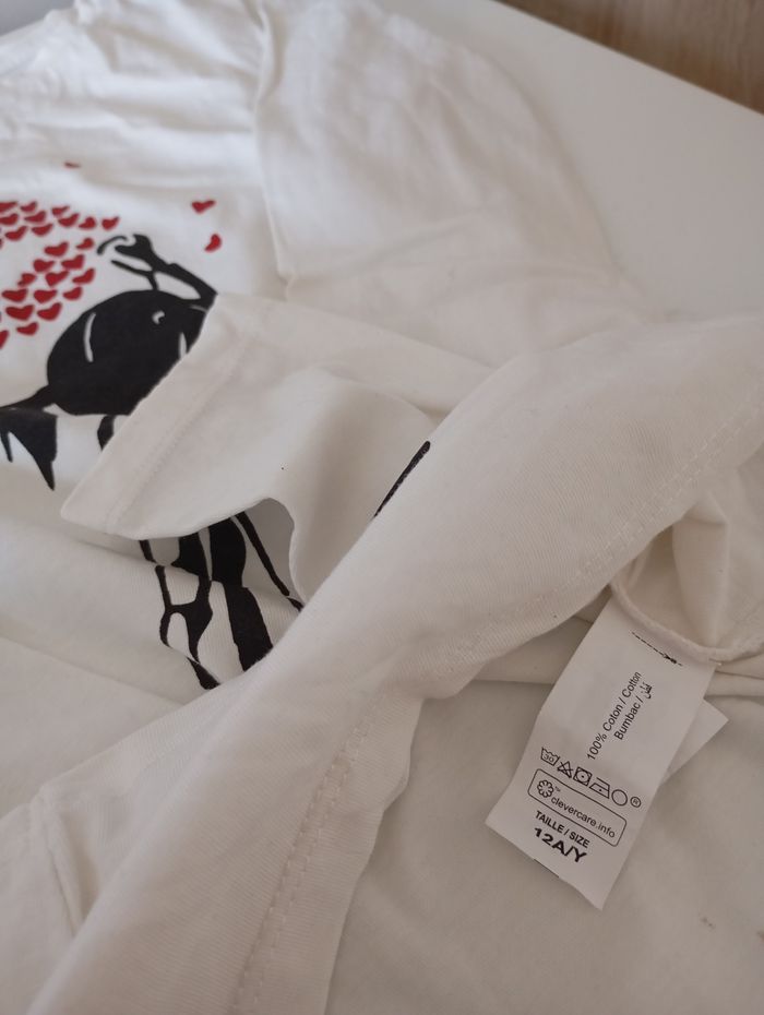 Tee-shirt manches longues. 12 ans . Coton blanc . Fillette noir .  Coeurs ❤️.Punkdiz . État neuf - photo numéro 8