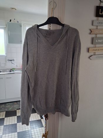 Pull gris à capuche