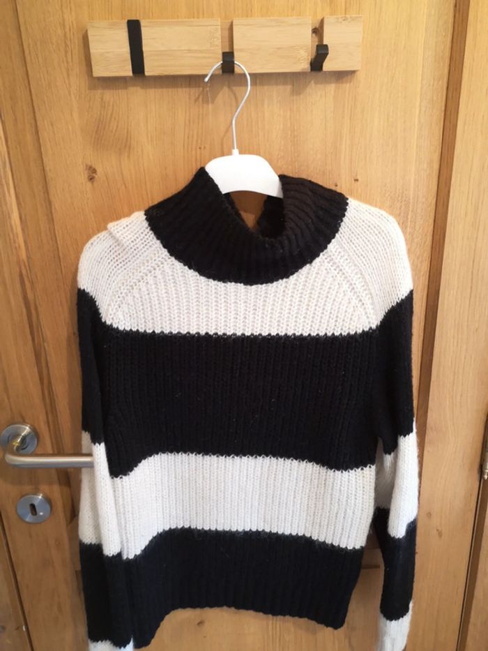 Gros pull chaud en laine ligné en noir et blanc Selected Xs