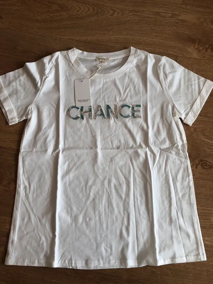 T shirt blanc brodé CHANCE - photo numéro 3