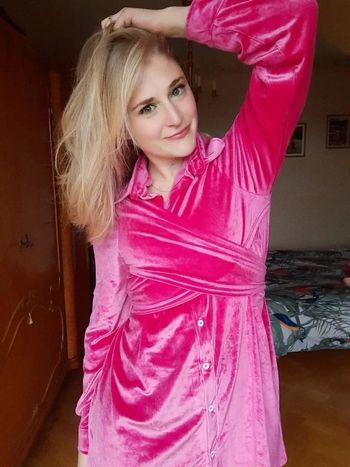 Robe croisée velours rose L