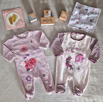 Lot de 2 grenouillères velours rose & mauve Bibalou 3M (BE)