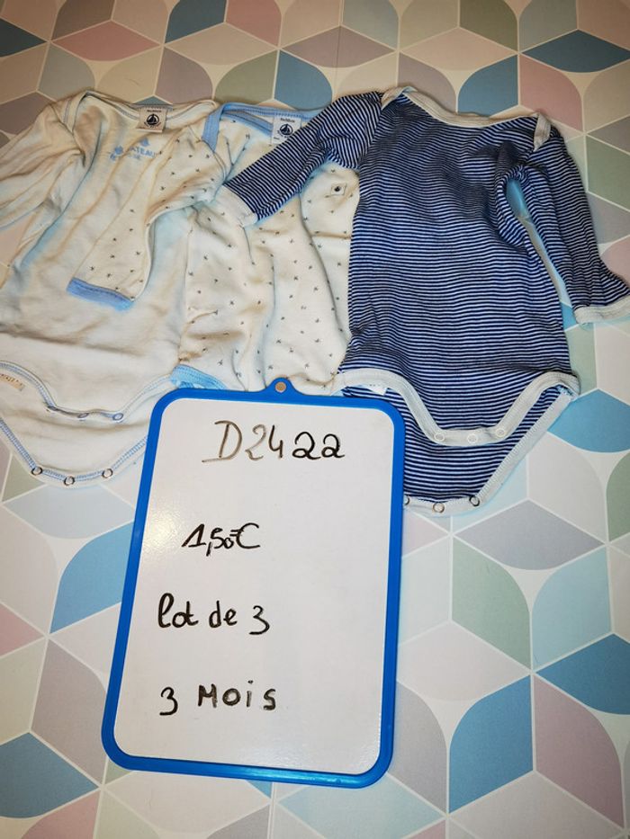 D2422 - lot de 3 bodies garçon 3 mois
